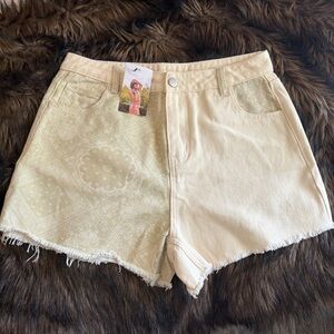 Molly Green Cream Bandana Print High-Rise Women's Denim Shorts